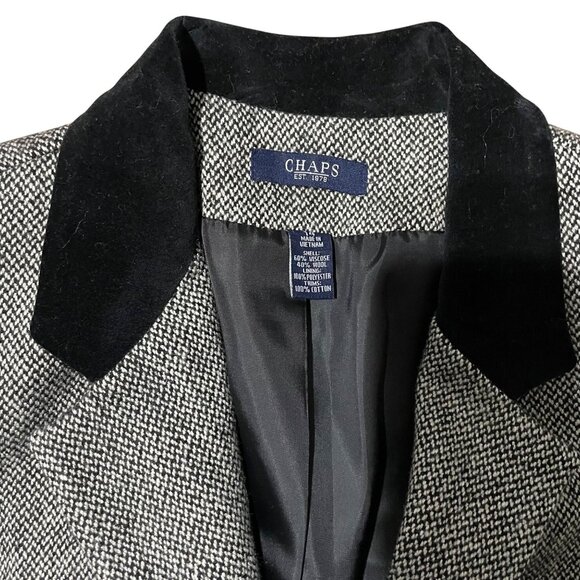 Chaps Womens Wool & Velvet Blazer Gray Tweed Size 8 Equestrian Classic Old Money - Picture 3 of 8